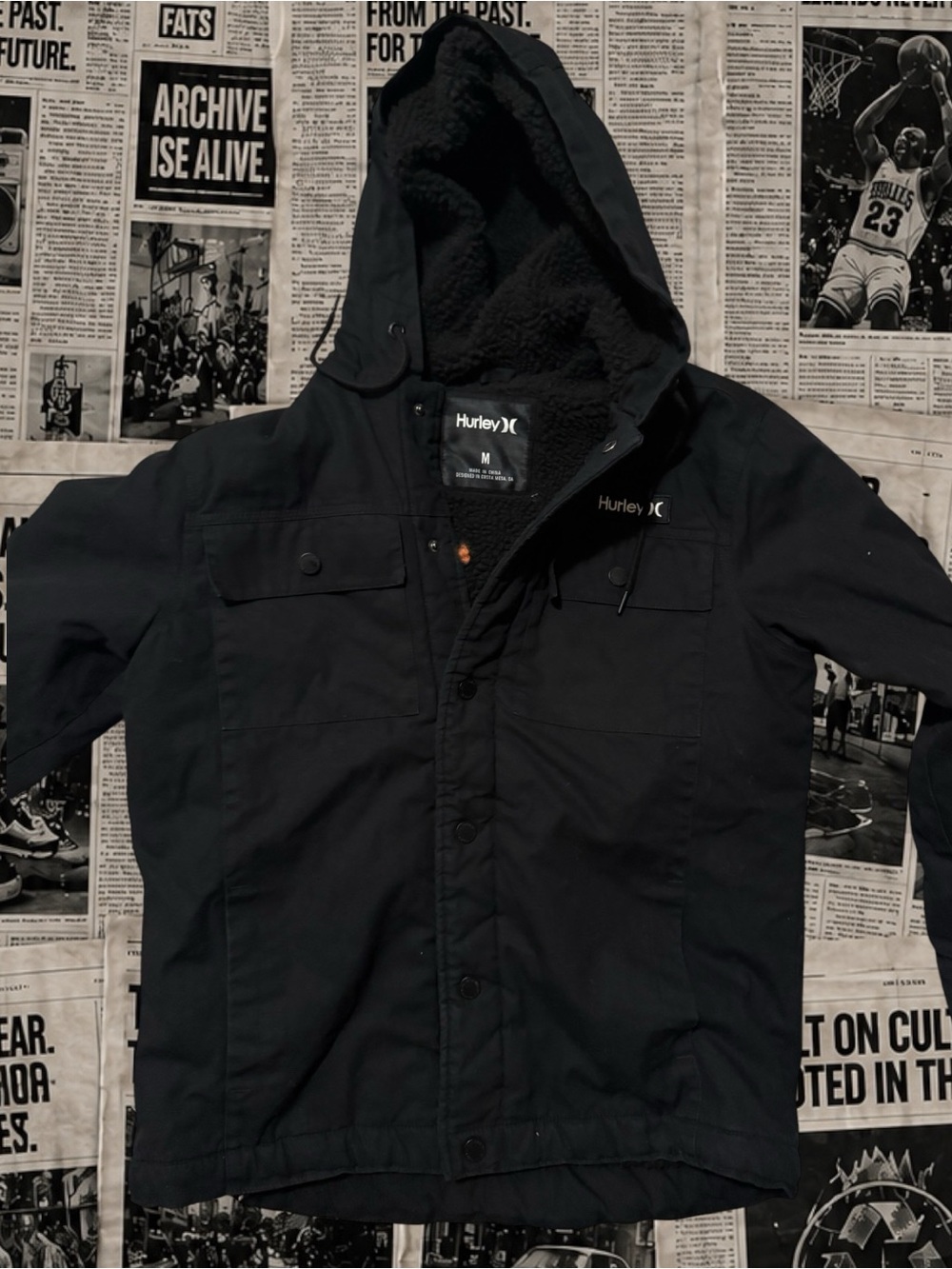 Hurley Black Hooded Military-Style Field Jacket